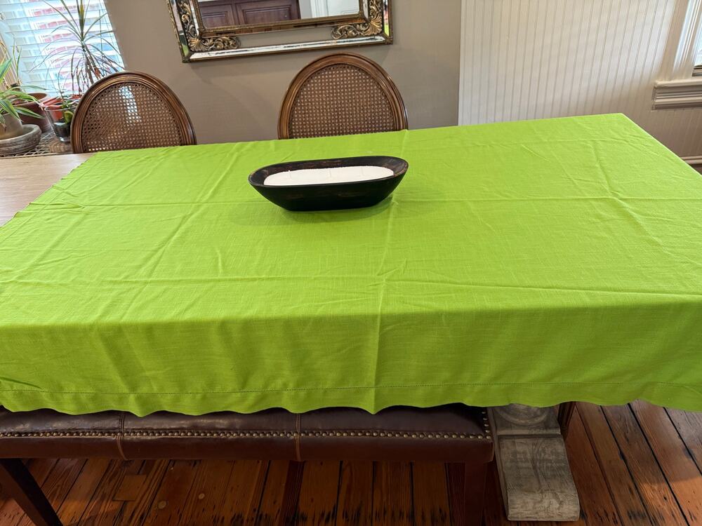 Vintage 70s Vera Neumann Hemstitch Tablecloth Avocado Green